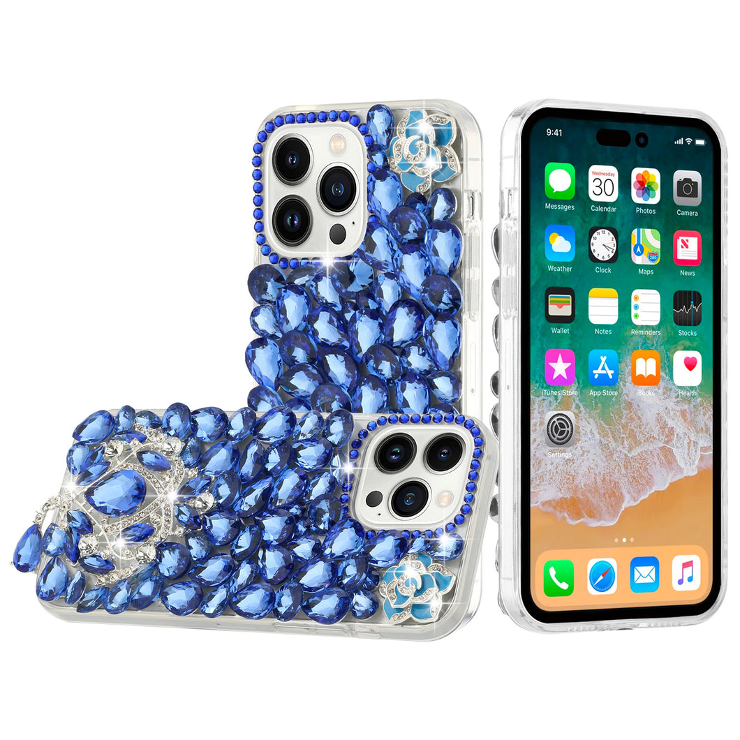 For iPhone 15 PLUS Case Full Bling Large 3D Jewel Phone Cover + 2 Tempered Glass