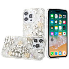 For iPhone 15 Pro Max Case Full Rhinestone 3D Rose Bling Cover +2 Tempered Glass