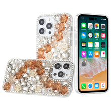 For iPhone 15 Case Full Rhinestone 3D Rose Bling Phone Cover + 2 Tempered Glass