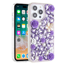 For iPhone 12/12 Pro Case Full Rhinestone 3D Rose Bling Cover + Tempered Glass