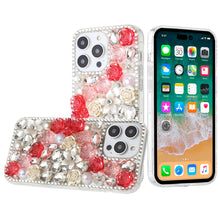 For iPhone 15 Pro Max Case Full Rhinestone 3D Rose Bling Cover +2 Tempered Glass
