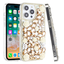 For iPhone 15 Pro Max Case Full Rhinestone 3D Rose Bling Cover +2 Tempered Glass