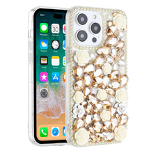 For iPhone 15 Case Full Rhinestone 3D Rose Bling Phone Cover + 2 Tempered Glass
