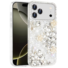 For iPhone 17 Pro Max Case Full Rhinestone 3D Rose Bling Cover + Tempered Glass