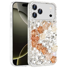For iPhone 17 Pro Max Case Full Rhinestone 3D Rose Bling Cover + Tempered Glass