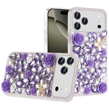 For iPhone 17 PRO Case Full Jewel with 3D Roses Bling Cover + Tempered Glass