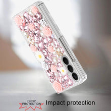 For Samsung Z Fold7 Case Full Rhinestone 3D Rose Bling Cover + Tempered Glass
