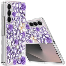 For Samsung Z Fold7 Case Full Rhinestone 3D Rose Bling Cover + Tempered Glass
