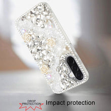 For Samsung A17 5G Case Full Rhinestone 3D Rose Bling Cover + Tempered Glass