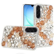 For Samsung A17 5G Case Full Rhinestone 3D Rose Bling Cover + Tempered Glass
