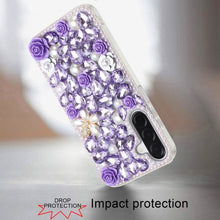 For Samsung A17 5G Case Full Rhinestone 3D Rose Bling Cover + Tempered Glass