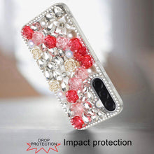 For Samsung A17 5G Case Full Rhinestone 3D Rose Bling Cover + Tempered Glass