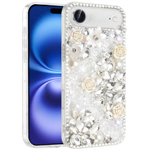 For iPhone Air Case Full Jewel with 3D Roses Bling Phone Cover + Tempered Glass
