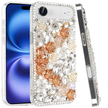For iPhone Air Case Full Jewel with 3D Roses Bling Phone Cover + Tempered Glass