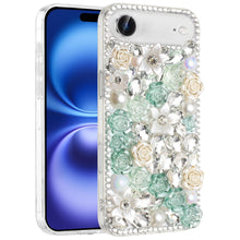 For iPhone Air Case Full Jewel with 3D Roses Bling Phone Cover + Tempered Glass
