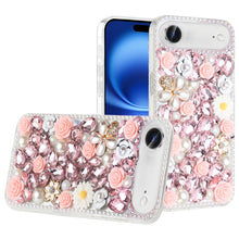 For iPhone Air Case Full Jewel with 3D Roses Bling Phone Cover + Tempered Glass