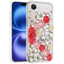 For iPhone Air Case Full Jewel with 3D Roses Bling Phone Cover + Tempered Glass