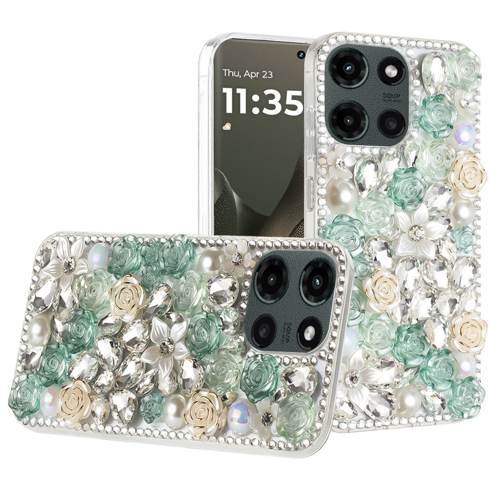 For Motorola Edge 2025 Case Full Rhinestone 3D Rose Bling Fashion Phone Cover