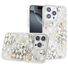 For iPhone 16 PRO MAX Case Full Rhinestone 3D Rose Bling Cover + Tempered Glass