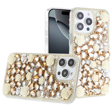 For iPhone 16 PRO MAX Case Full Rhinestone 3D Rose Bling Cover + Tempered Glass