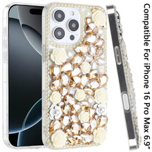 For iPhone 16 PRO MAX Case Full Rhinestone 3D Rose Bling Cover + Tempered Glass