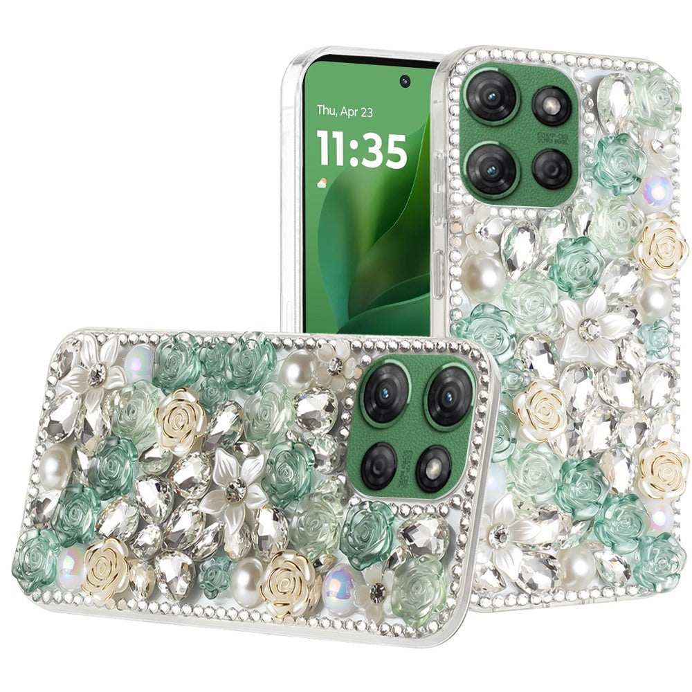 For Moto G Power 2025 Case Full 3D Rose Bling Phone Cover + Tempered Glass