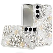 For Samsung S24+/S25+ Case Full Rhinestone 3D Rose Bling Cover + Tempered Glass