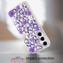 For Samsung S24+/S25+ Case Full Rhinestone 3D Rose Bling Cover + Tempered Glass