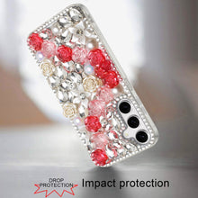 For Samsung S24+/S25+ Case Full Rhinestone 3D Rose Bling Cover + Tempered Glass