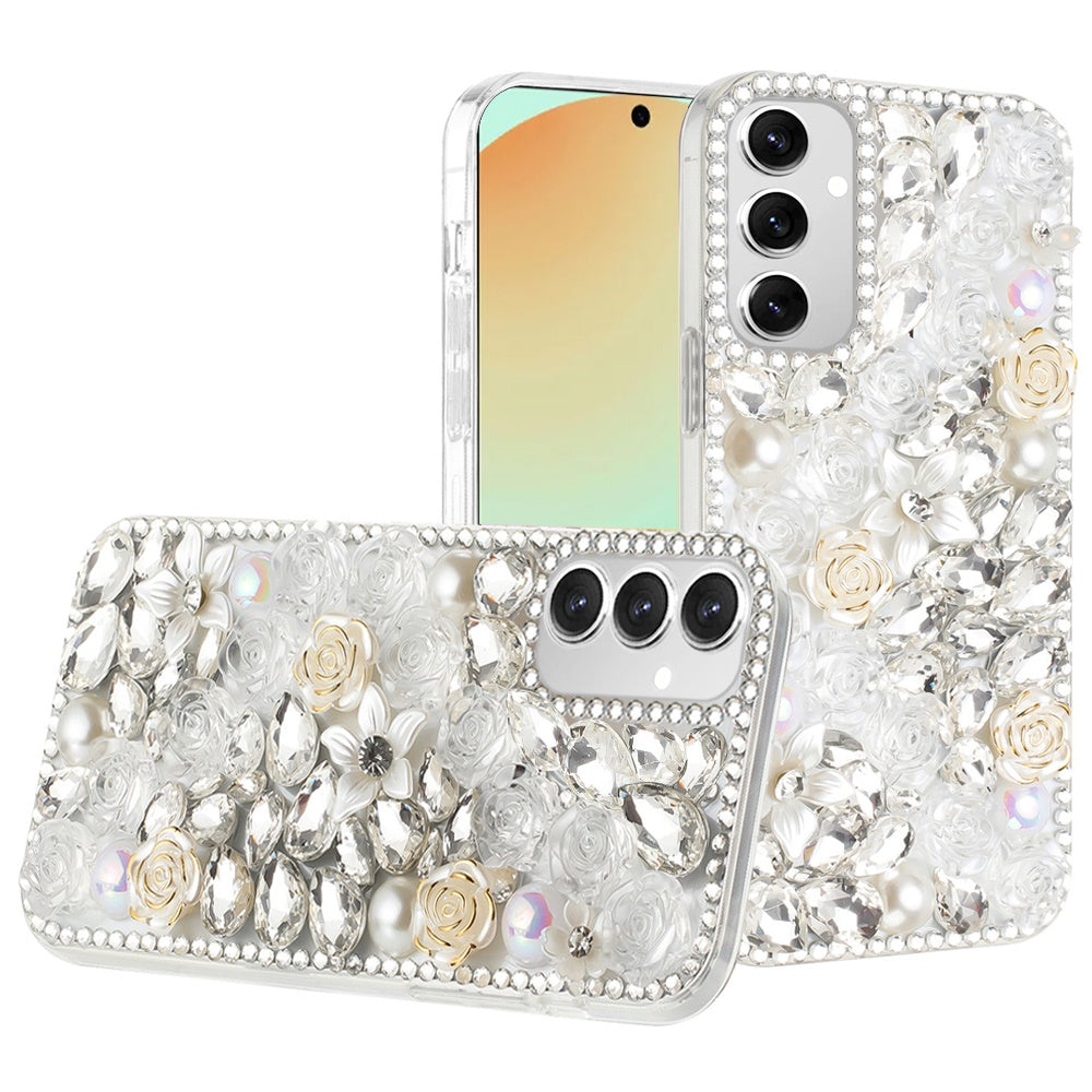 For Samsung Galaxy S24 FE Case Full Rhinestone 3D Rose Jewel Bling Phone Cover