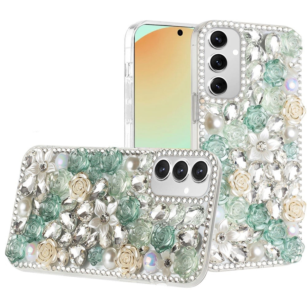 For Samsung Galaxy S24 FE Case Full Rhinestone 3D Rose Jewel Bling Phone Cover