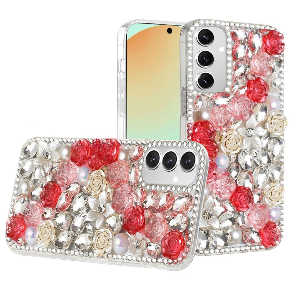 For Samsung Galaxy S24 FE Case Full Rhinestone 3D Rose Jewel Bling Phone Cover