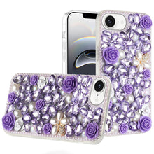 For iPhone 16e Case Full Rhinestone 3D Rose Bling Phone Cover + Tempered Glass