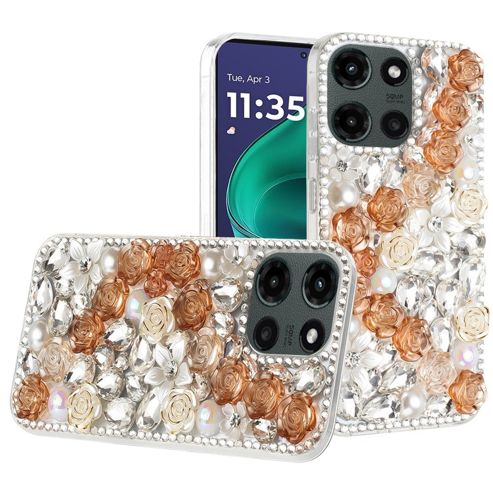 For Moto G Stylus 2025 Case Full 3D Rose Bling Phone Cover + Tempered Glass