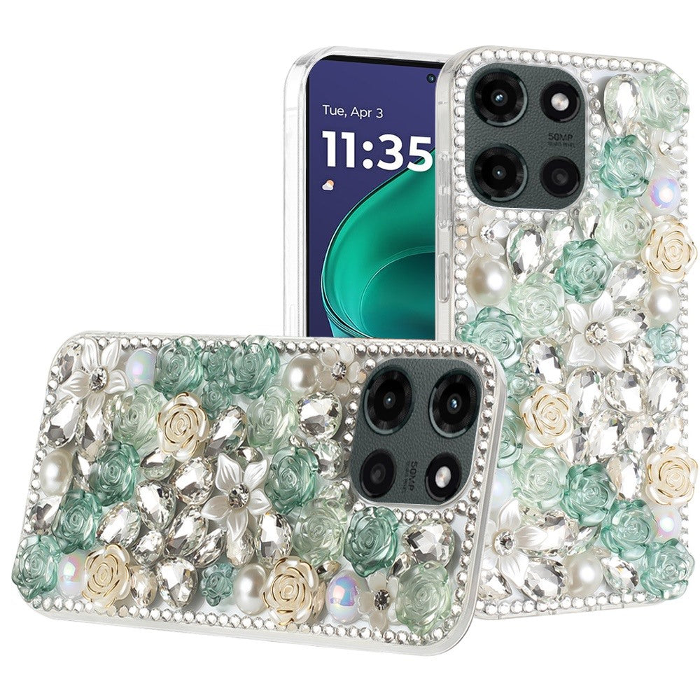 For Moto G Stylus 2025 Case Full 3D Rose Bling Phone Cover + Tempered Glass