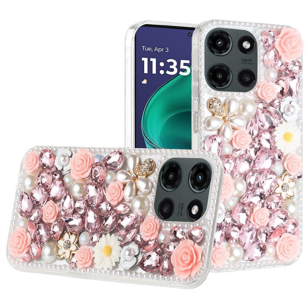 For Moto G Stylus 2025 Case Full 3D Rose Bling Phone Cover + Tempered Glass