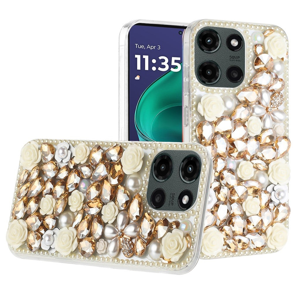 For Moto G Stylus 2025 Case Full 3D Rose Bling Phone Cover + Tempered Glass