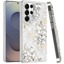 For Samsung S26 Ultra Case Full Rhinestone 3D Rose Bling Cover + Tempered Glass