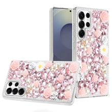 For Samsung S26 Ultra Case Full Rhinestone 3D Rose Bling Cover + Tempered Glass