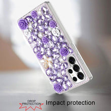 For Samsung S26 Ultra Case Full Rhinestone 3D Rose Bling Cover + Tempered Glass