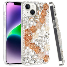 For iPhone 13/14 Case Full Rhinestone 3D Rose Bling Cover + Tempered Glass
