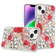For iPhone 13/14 Case Full Rhinestone 3D Rose Bling Cover + Tempered Glass