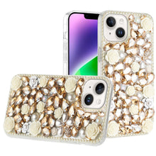 For iPhone 13/14 Case Full Rhinestone 3D Rose Bling Cover + Tempered Glass