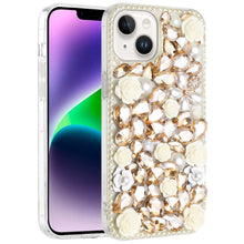 For iPhone 13/14 Case Full Rhinestone 3D Rose Bling Cover + Tempered Glass