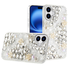 For iPhone 17 Case Full Jewel with 3D Roses Bling Phone Cover + Tempered Glass