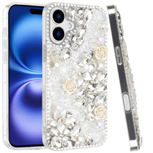For iPhone 17 Case Full Jewel with 3D Roses Bling Phone Cover + Tempered Glass