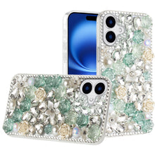 For iPhone 17 Case Full Jewel with 3D Roses Bling Phone Cover + Tempered Glass