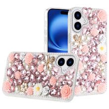 For iPhone 17 Case Full Jewel with 3D Roses Bling Phone Cover + Tempered Glass
