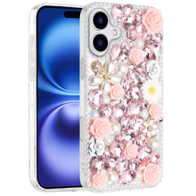 For iPhone 17 Case Full Jewel with 3D Roses Bling Phone Cover + Tempered Glass