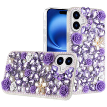 For iPhone 17 Case Full Jewel with 3D Roses Bling Phone Cover + Tempered Glass